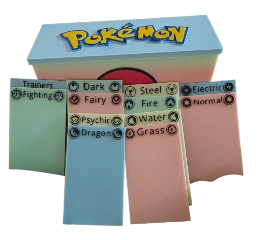 Pokémon card storage box with type dividers