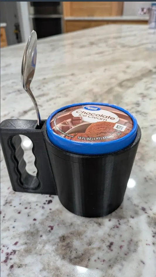 Ice cream cup with spoon storage
